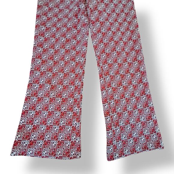 Vintage Red Geometric Aztec Inspired Print Flare Pant  Stretch Poly Retro W32" - Picture 3 of 9